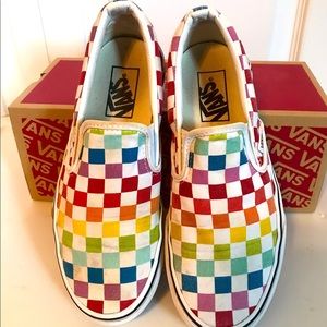 Vans multi colored checkerboard pull on